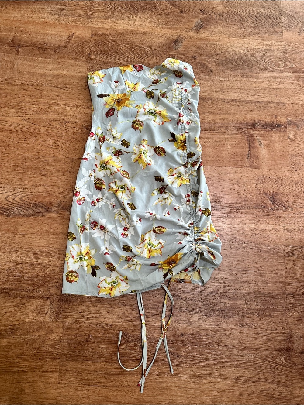 Zaful Floral Ruched Mini Skirt in Light Blue and Yellow